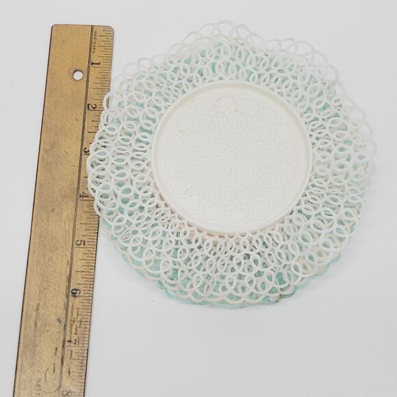 Vtg Teal Pink White Lace Lustro Ware Plastic 4 Coasters Holders Retro 1970's - Picture 16 of 16